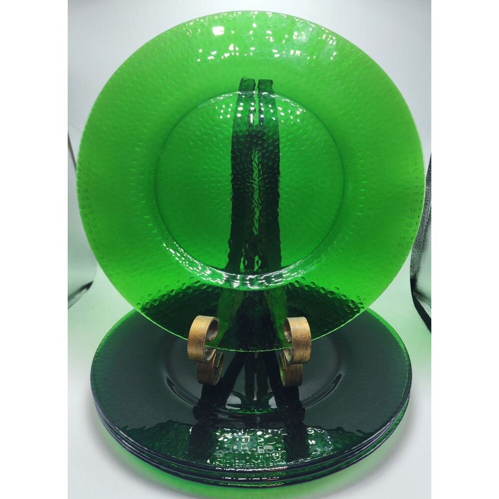Emerald Green Glass Charger Chop Plate Set Textured Bottom (Set of 4) READ!!!